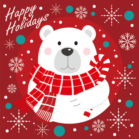 christmas card with polar bearのイラスト素材