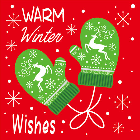christmas card with christmas gloves and reindeerのイラスト素材