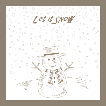 christmas card with snowmanのイラスト素材