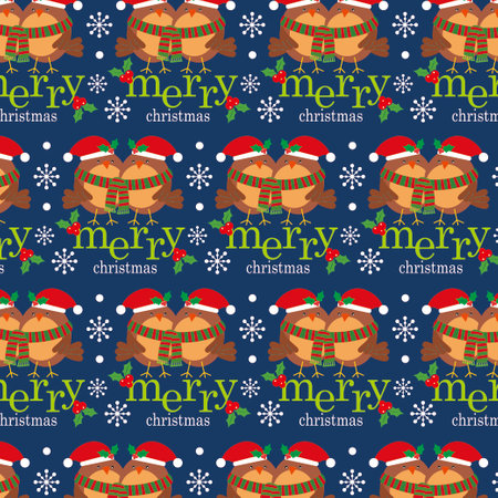 christmas seamless pattern with robin birdのイラスト素材
