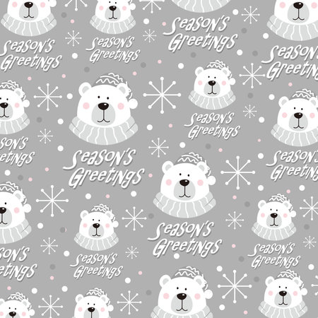 christmas seamless pattern with polar bearのイラスト素材