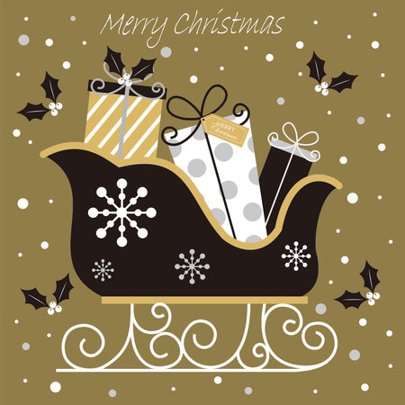 christmas card with sleigh and giftsのイラスト素材
