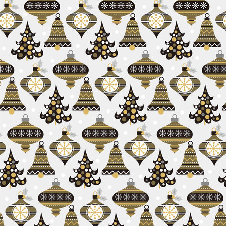 christmas seamless pattern with baubless and treeのイラスト素材
