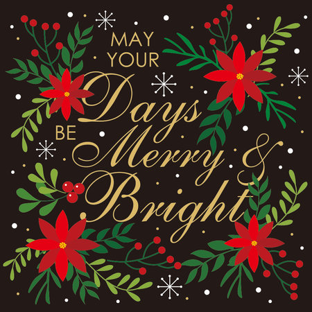 christmas card with lettering and wreath floralのイラスト素材