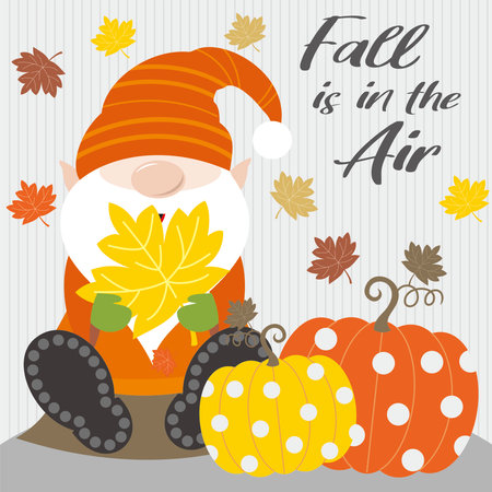 thanksgiving card with pumpkin and gnomeのイラスト素材