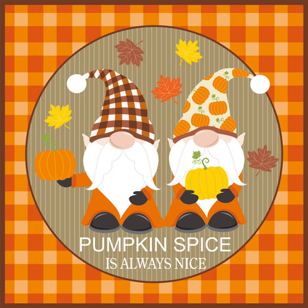 happy thanksgiving with gnome and pumpkinのイラスト素材