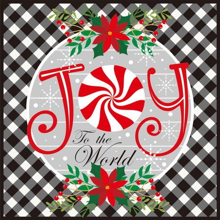 christmas greeting card with joy  wreath and buffalo plaidのイラスト素材