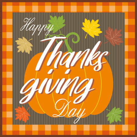 happy thanks giving with pumpkin and textのイラスト素材
