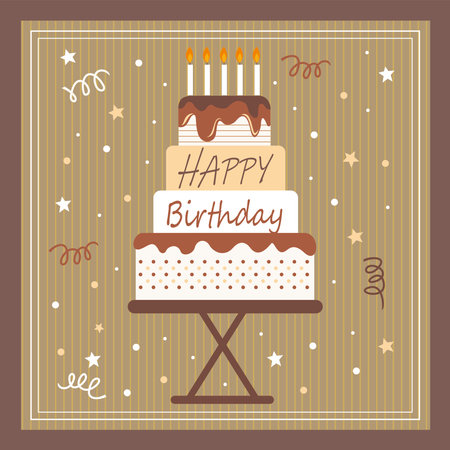 birthday card with cake and candlesのイラスト素材