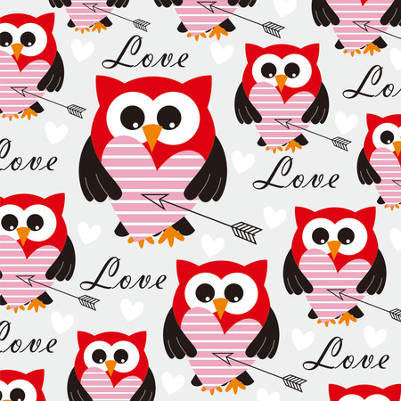 happy valentine;s day with a couple of owls on the carのイラスト素材