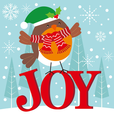 christmas card with robin birdのイラスト素材
