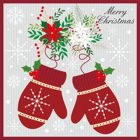 christmas card with gloves and wreathのイラスト素材
