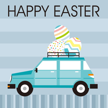 happy easter with painted eggs on the carのイラスト素材