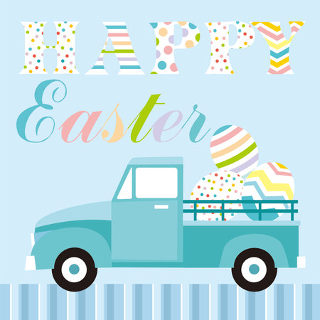 happy easter with painted eggs on the carのイラスト素材