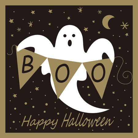 Happy halloween card with cute ghost and booのイラスト素材