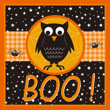 happy halloween with owl and booのイラスト素材
