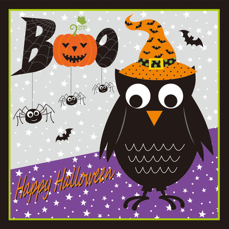 happy halloween with owl and booのイラスト素材