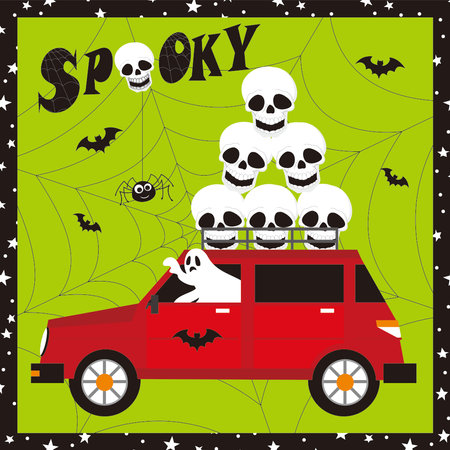 happy halloween with skulls on the carのイラスト素材