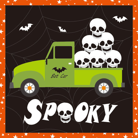 happy halloween with skulls on the carのイラスト素材