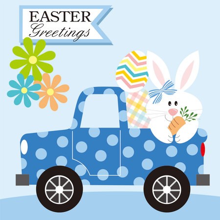 easter card with bunny and eggs on the carのイラスト素材