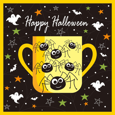 halloween background with spiders in the mugのイラスト素材