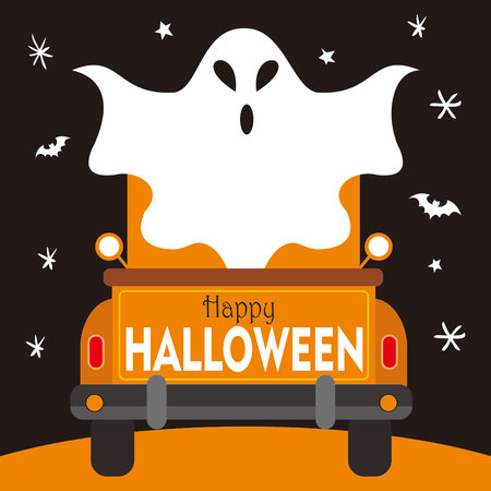 halloween background with ghost on the carのイラスト素材