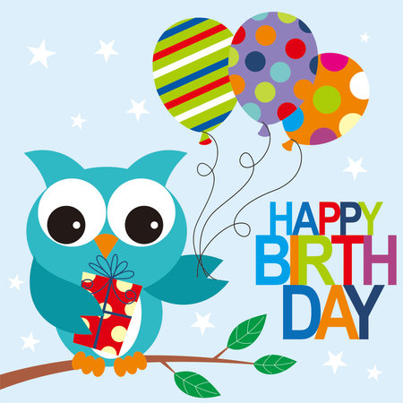 birthday card with owl and balloonsのイラスト素材