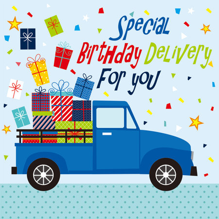 happy birthday card with car and giftsのイラスト素材