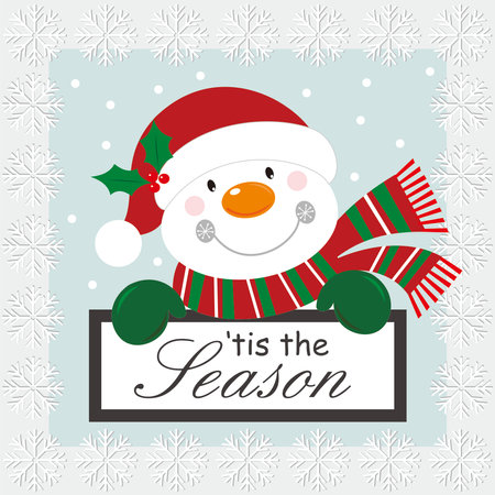 christmas greeting card with snowman and snowflakesのイラスト素材
