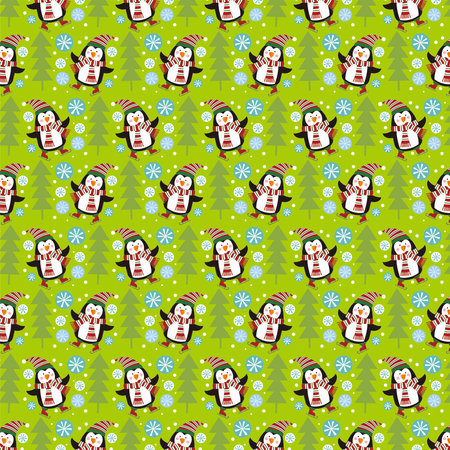 christmas seamless pattern with penguin and treeのイラスト素材