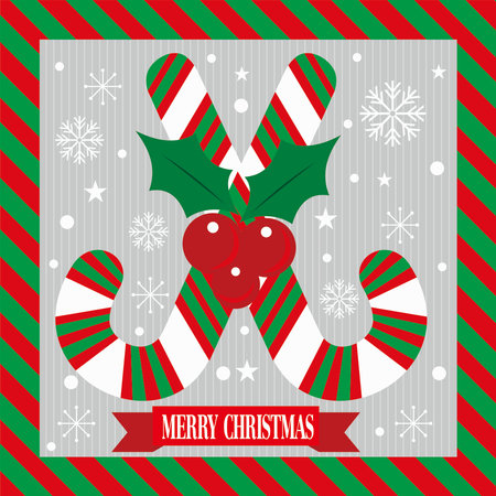 christmas greeting card with candy cane and berryのイラスト素材
