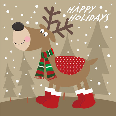 christmas card with deerのイラスト素材