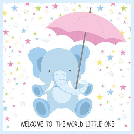 baby shower card with elephant and umbrellaのイラスト素材