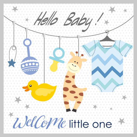 baby shower card with hanging decorationsのイラスト素材
