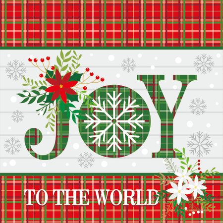 merry christmas greeting card with text of joy  wreath and snowflakesのイラスト素材