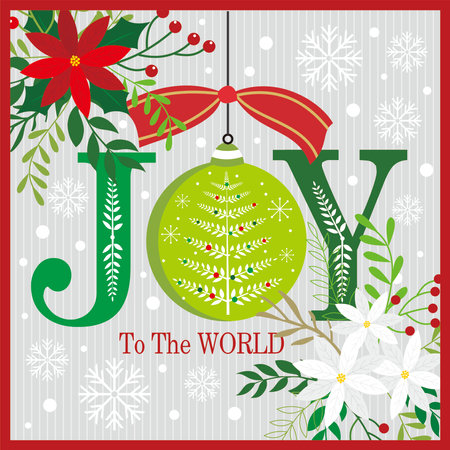 christmas card with christmas ball  wreath and joy to the worldのイラスト素材