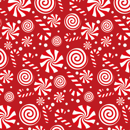 Christmas seamless pattern with candy canes and lollipopのイラスト素材