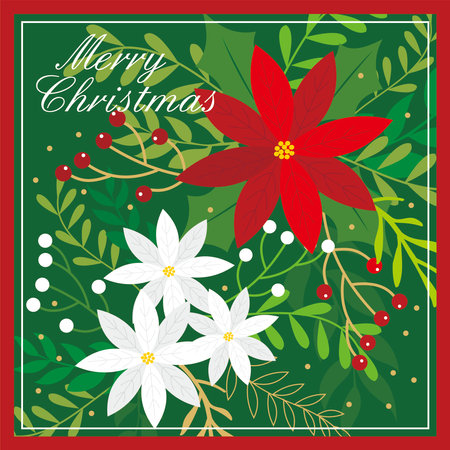 Christmas card design with christmas wreath and flowersのイラスト素材