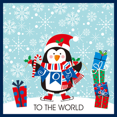 Christmas card design with cute penguin and giftsのイラスト素材
