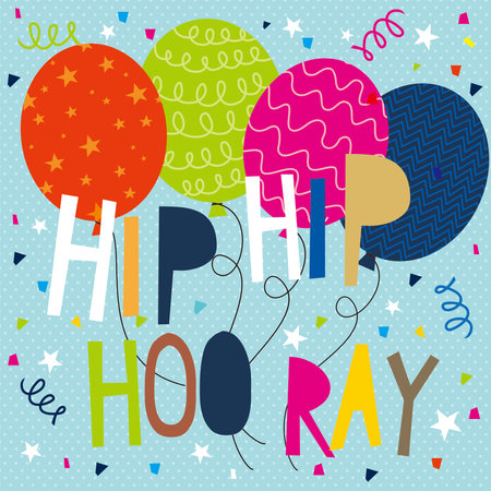 birthday card with balloons and hip hip hooray textのイラスト素材