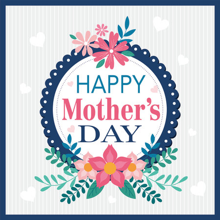Happy mother's day card with flowers and letteringのイラスト素材