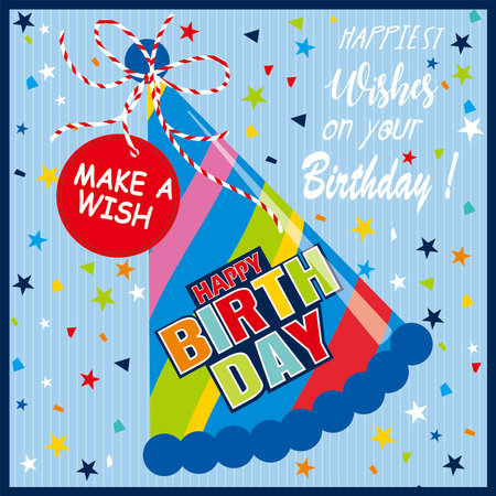 happy birthday card design with party hats and starsのイラスト素材