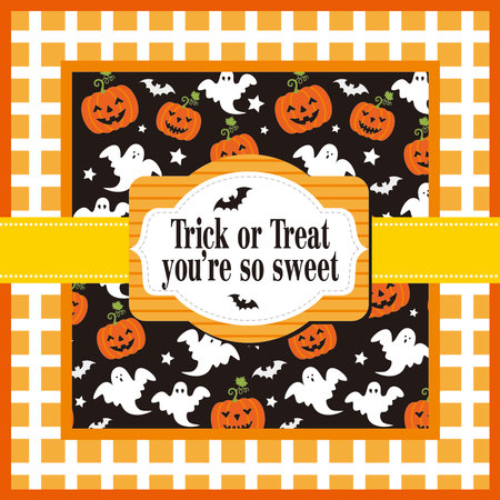 happy Halloween with lettering, ghost and pumpkinのイラスト素材