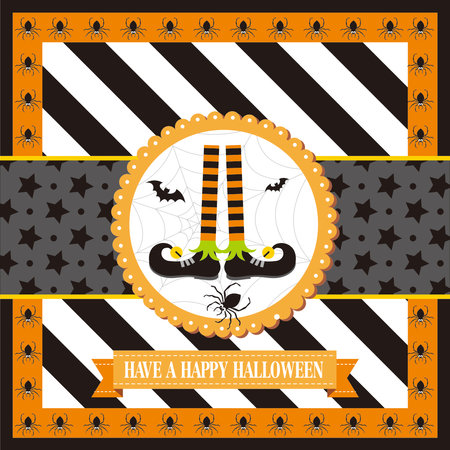 happy Halloween card with elfish boots and spiderのイラスト素材