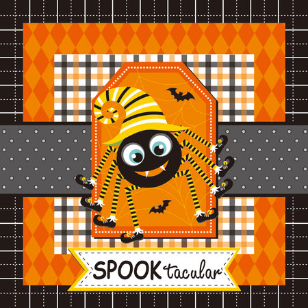 Happy Halloween card with spider and witch hatのイラスト素材