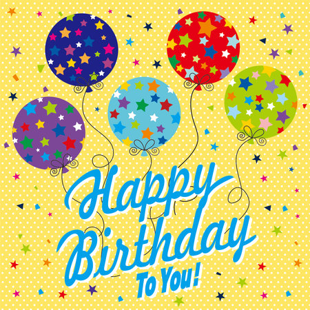 Happy birthday card design with colorful balloons and textのイラスト素材