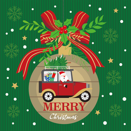 Christmas card design with Christmas bauble and Santa in the carのイラスト素材