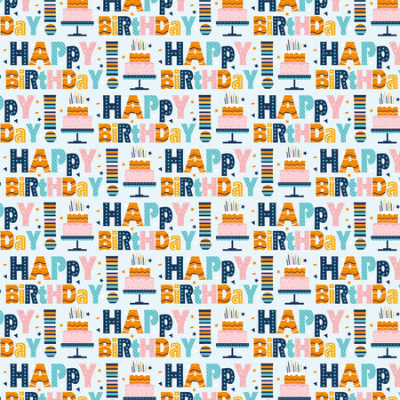 cake, pattern, birthday, background, happy, cartoon, party, vector, seamless, cute, illustration, greeting, celebration, lettering, card, celebrate, decoration, funny, anniversary,のイラスト素材