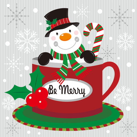 Christmas card design with cute snowman on a mugのイラスト素材