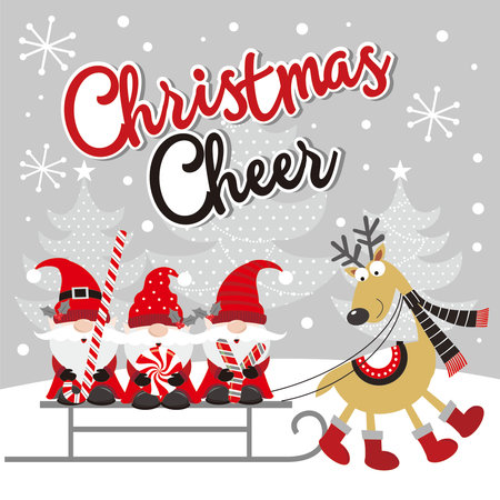 Christmas card design with reindeer and gnomesのイラスト素材